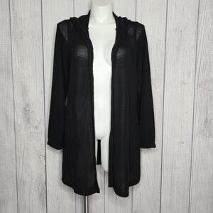 Torrid Black Hooded Open Front Cinched Waist Cardigan, Size 1